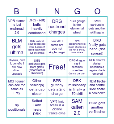 Dawntrail Job Action PLL Bingo Card