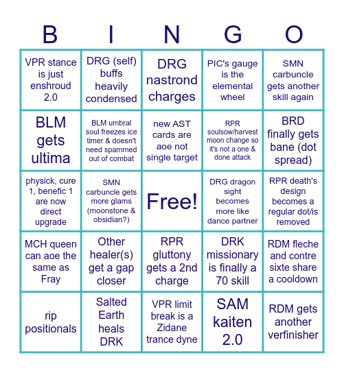 Dawntrail Job Action PLL Bingo Card