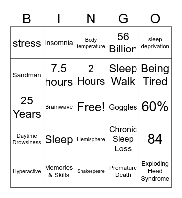 Sleep Hygiene Bingo Card