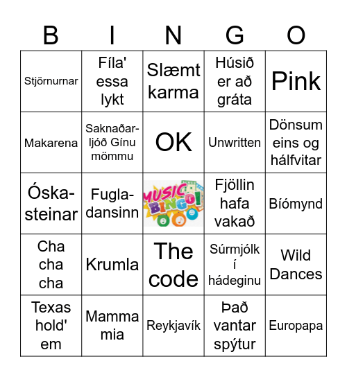 Tónlistarbingó :-) Bingo Card