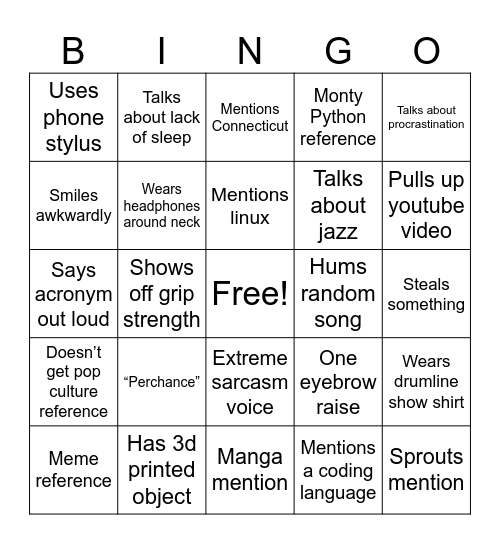 Stefango Bingo Card