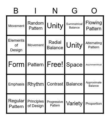Principles of Design Bingo Card