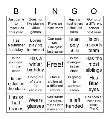 END OF YEAR BINGO Card