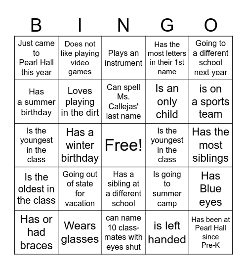 END OF YEAR BINGO Card