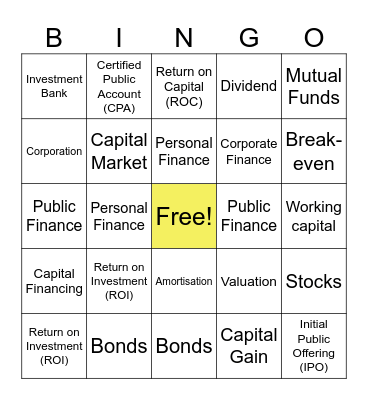 Finance Terminology Bingo Card