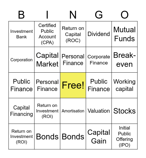 Finance Terminology Bingo Card