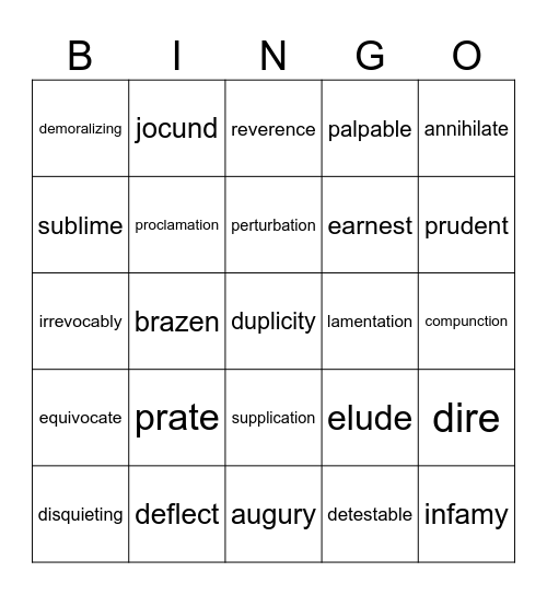 4th Quarter Vocabulary Bingo Card