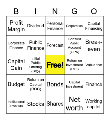 Finance Terminology Bingo Card