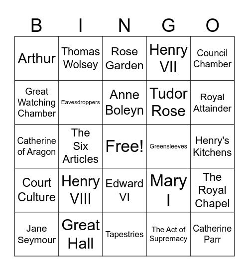 Hampton Court Palace Bingo Card
