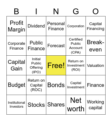 Finance Terminology Bingo Card