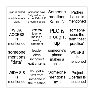 Meeting Bingo Card