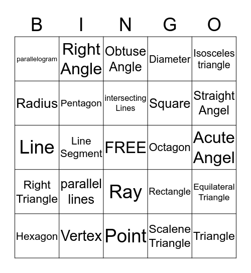 GEOMETRY Bingo Card