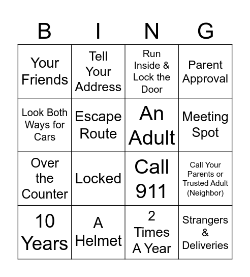 Home Safety Tips Bingo Card