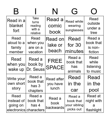 Summer Reading Bingo Card