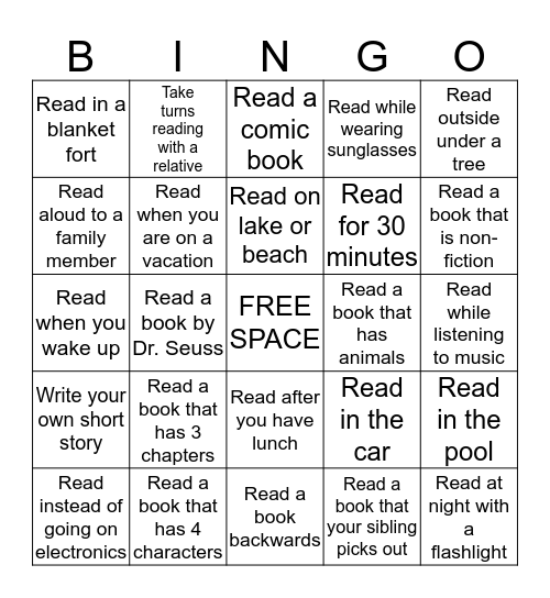 Summer Reading Bingo Card