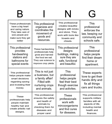 Career Day Bingo Card