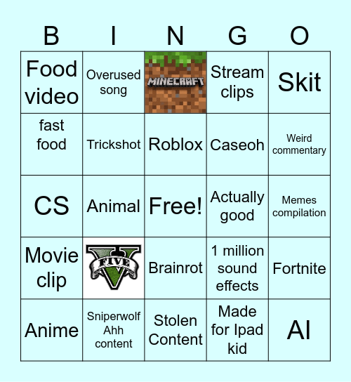 Youtube Shorts Bingo Card