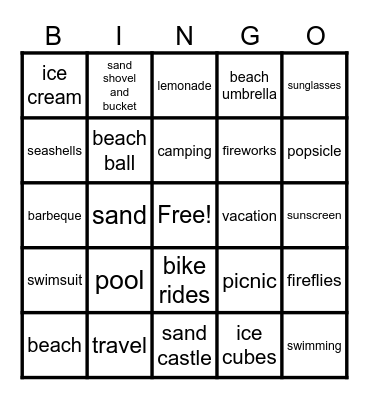 Summer Bingo Card