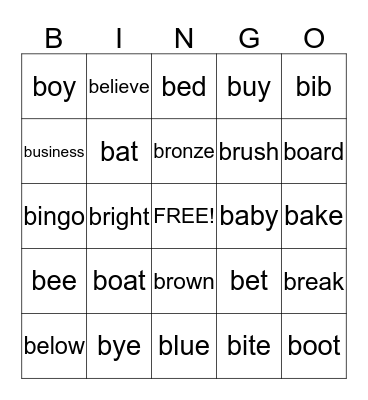 Words that start with B Bingo Card