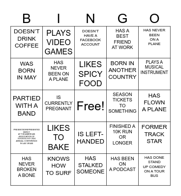 ICE BREAKER Bingo Card