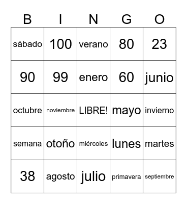 Números y tiempo Bingo Card