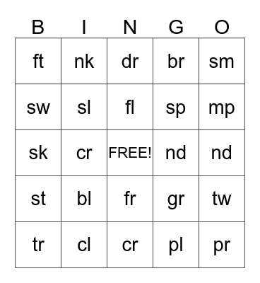 Blends Bingo Card