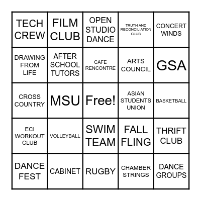 Get Involved @ Eastwood Bingo Card