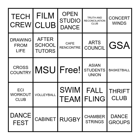 Get Involved @ Eastwood Bingo Card