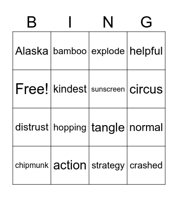 HD Word Review Bingo Card