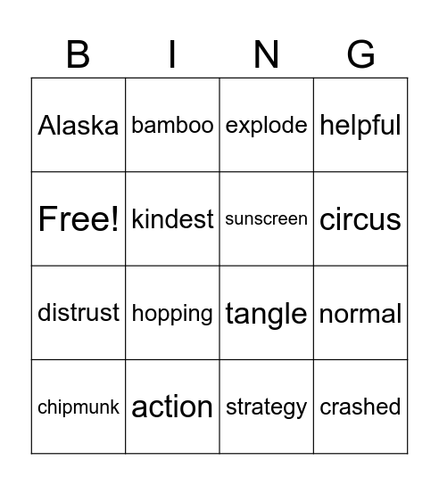 HD Word Review Bingo Card