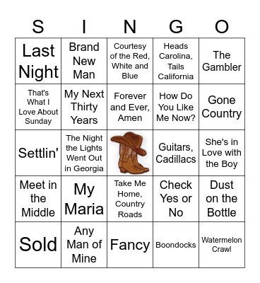COUNTRY Bingo Card