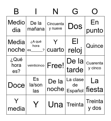 La hora Bingo Card