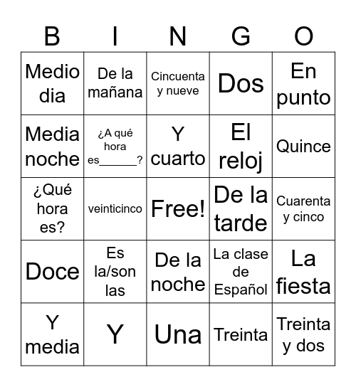 La Hora Bingo Card 