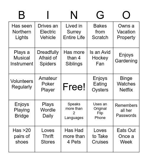 Human Bingo Card