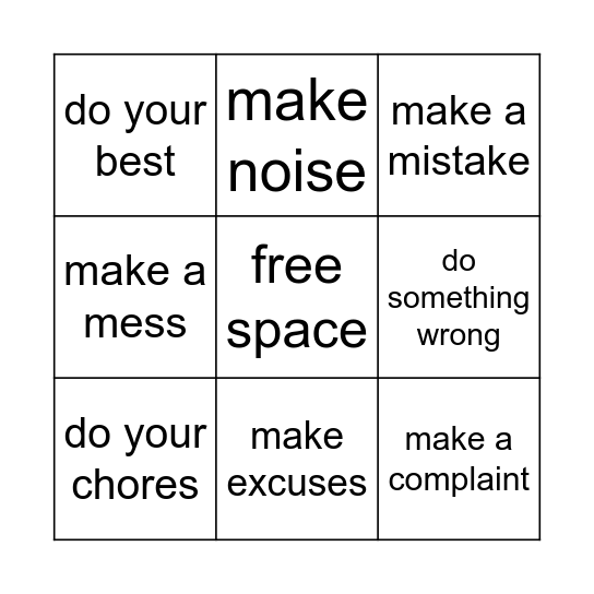 Do or make Bingo Card