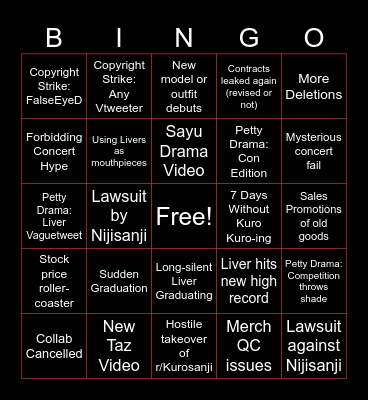 Kurosanji Q4: The Game Bingo Card