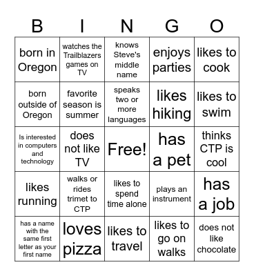 SEL People Bingo Card