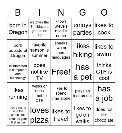 SEL People Bingo Card