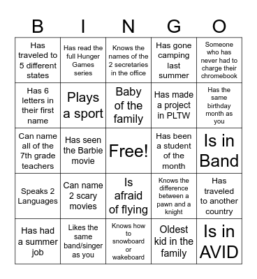 AA Bingo Card