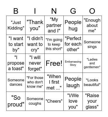 Wedding Speech Bingo Card