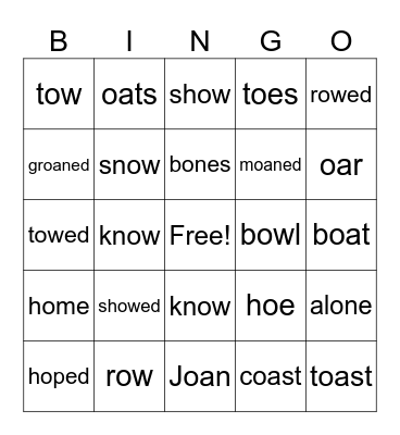 Alphie's Bingo - Long O Bingo Card
