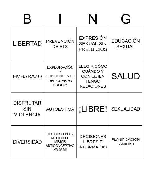 DERECHOS SEXUALES Bingo Card