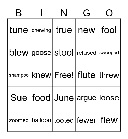 Alphie's Bingo - Comparing Long U Letters Bingo Card