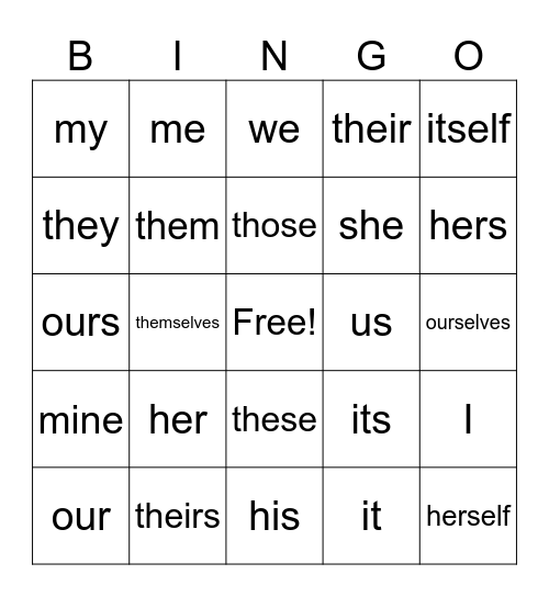 pronouns Bingo Card