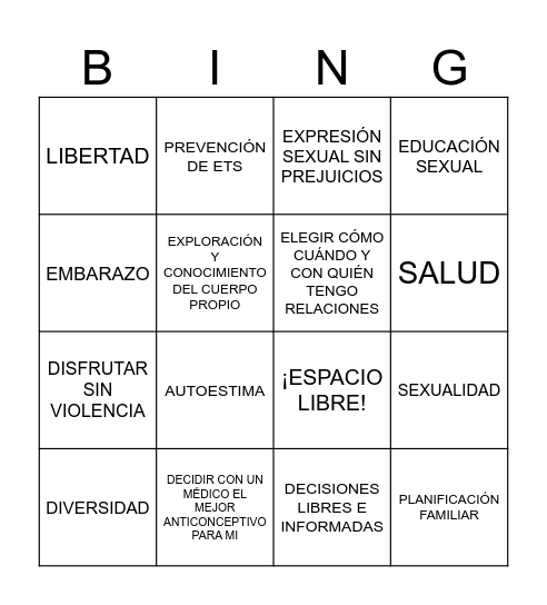 DERECHOS SEXUALES Bingo Card