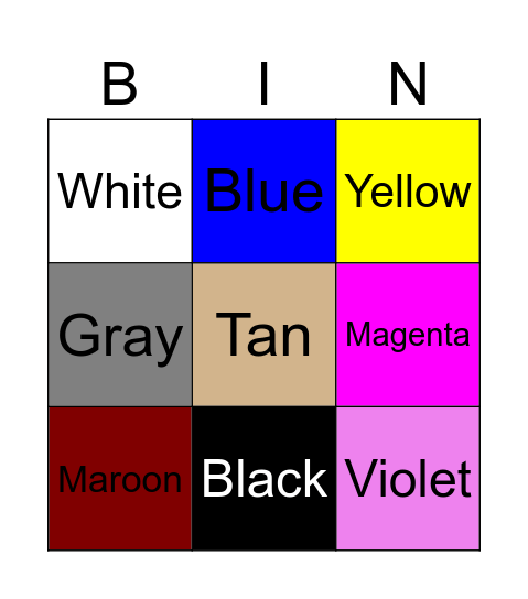 Color Bingo! Bingo Card