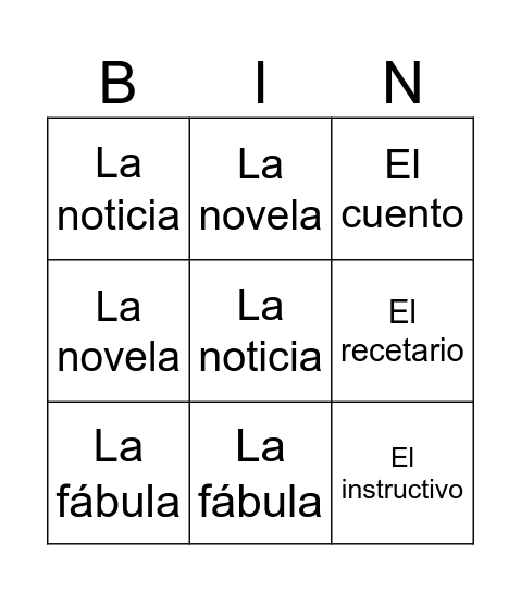 Bingo Narrativo Bingo Card