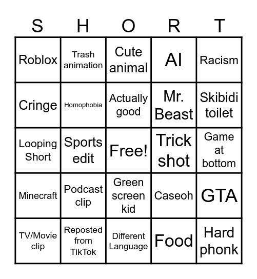 Untitled Bingo Card