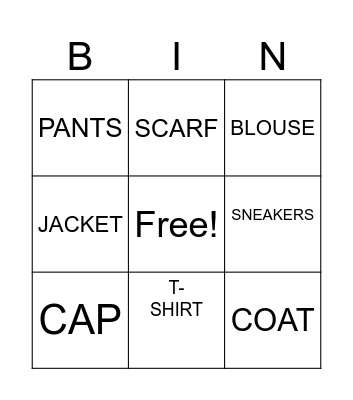 CLOTHES Bingo Card