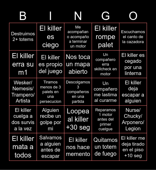Branqui Bingo - DBD Bingo Card
